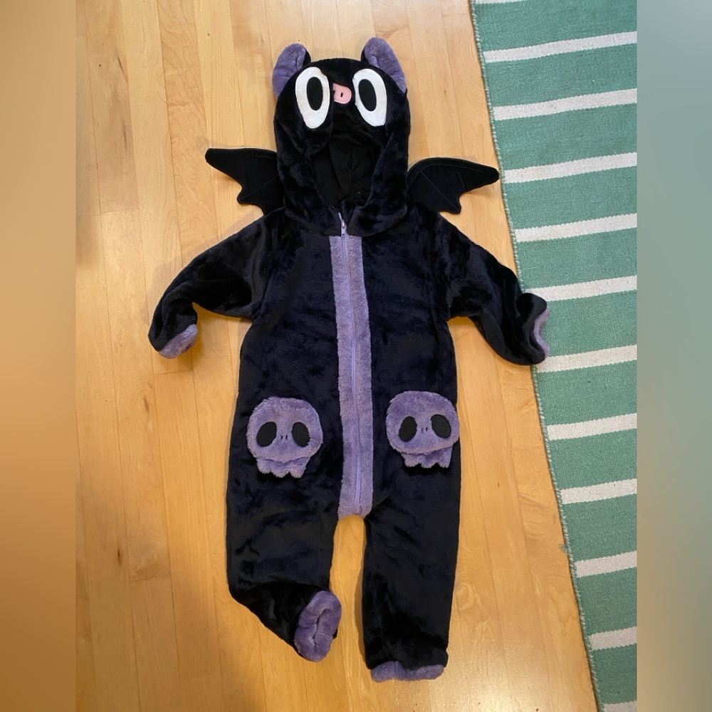 Kid’s Black and Purple Bat Halloween Costume Onesie